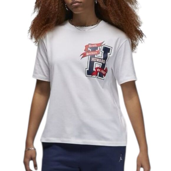 Nike T-Shirt WMNS S White Air Jordan Howard University Heavy Weight HBCU Jumpman - Picture 1 of 9